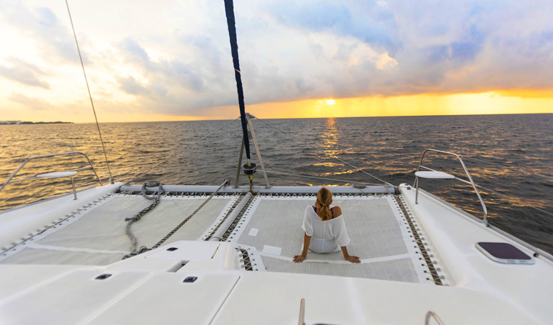 Relaxing in a modern Catamaran