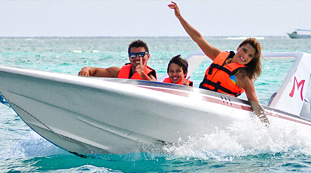 speed boat and blue waters